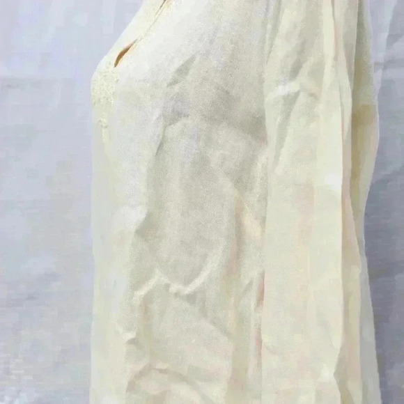 Lands' End Size L long sleeve cream color 100% linen tunic w/beaded front - Picture 7 of 13
